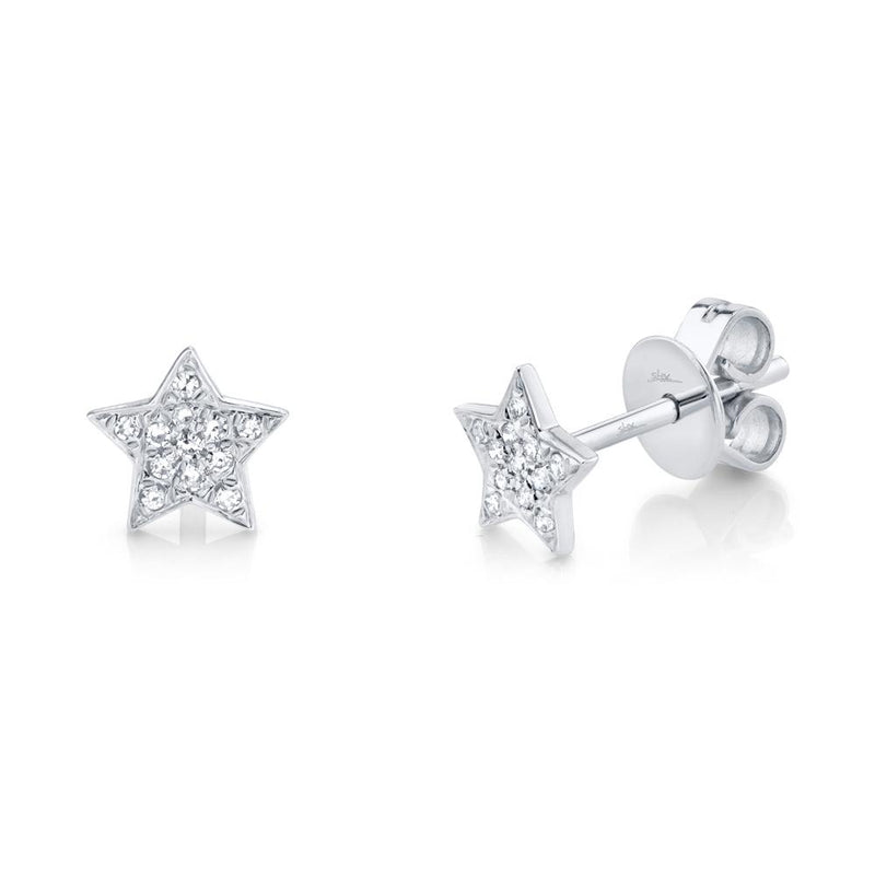 Shy Creation Diamond Pavé Mini Star Stud Earrings 14K White Gold