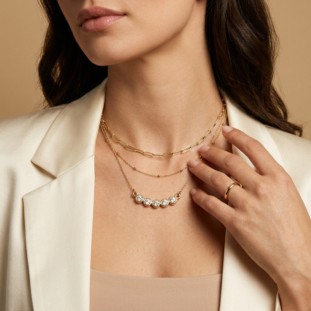 Five-Stone Bezel Diamond Necklace