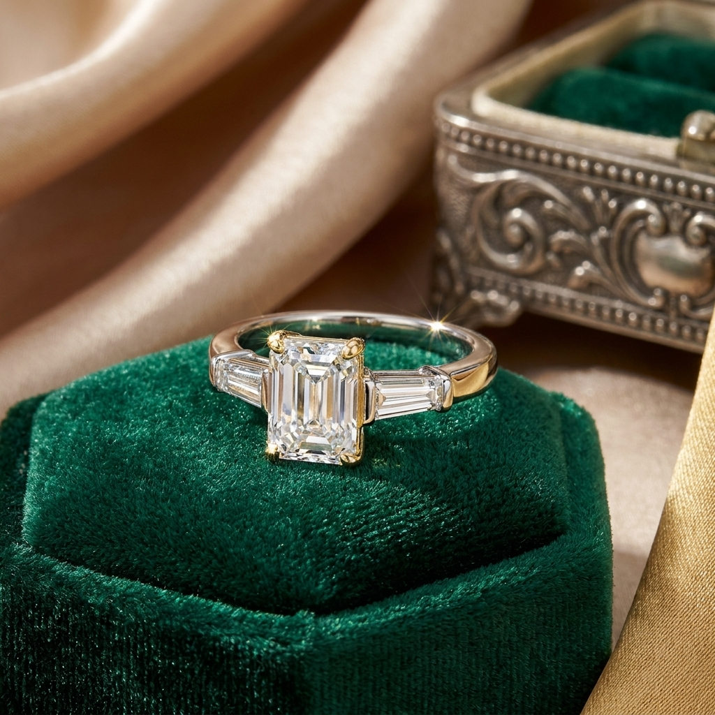 Emerald Diamond and Baguette Ring